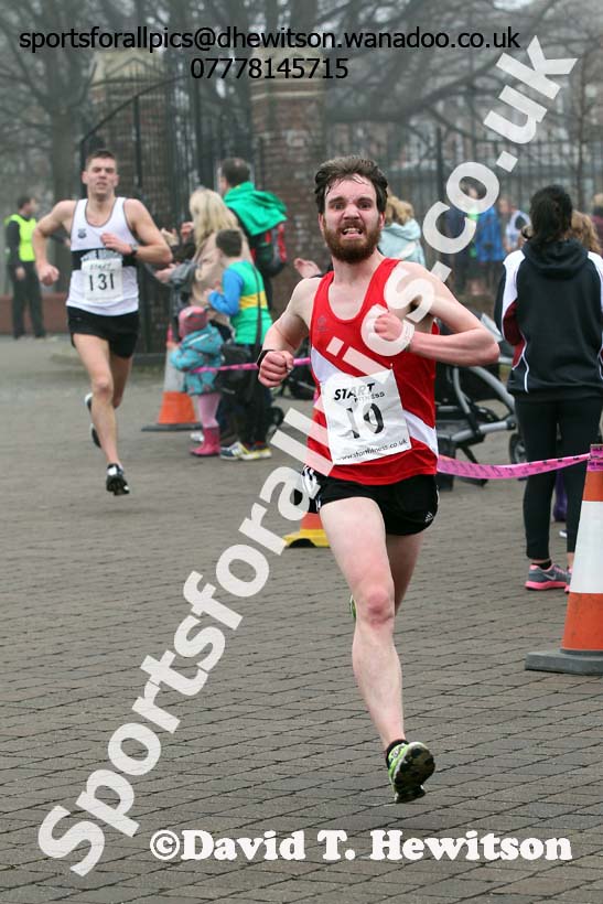 Josh Tighe (Salford) finishing the Wallsend Harriers Terry O'Gara 5k Memorial Road Race. Photo: David T. Hewitson/Sports for All Pics
